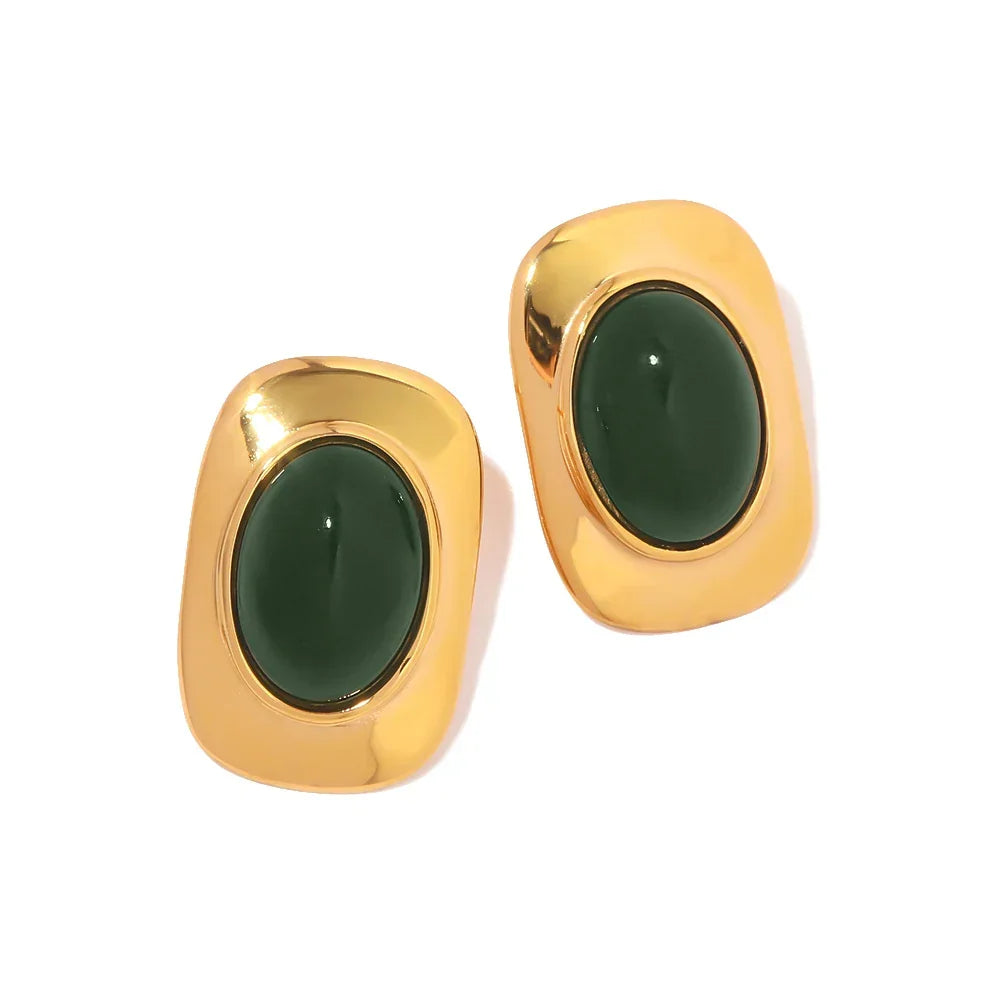 Boucles d'oreilles rectangle opale verte 18k