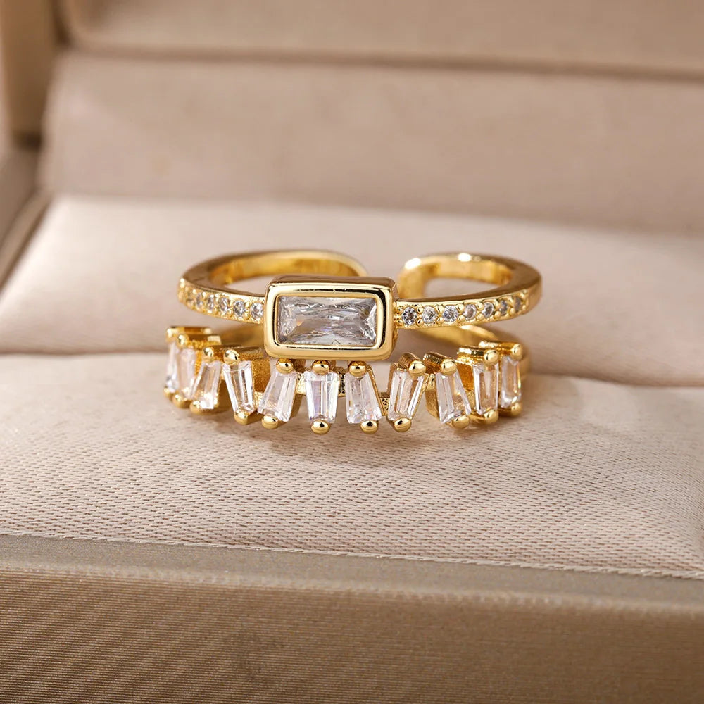 Bague double rangée diamants baguette