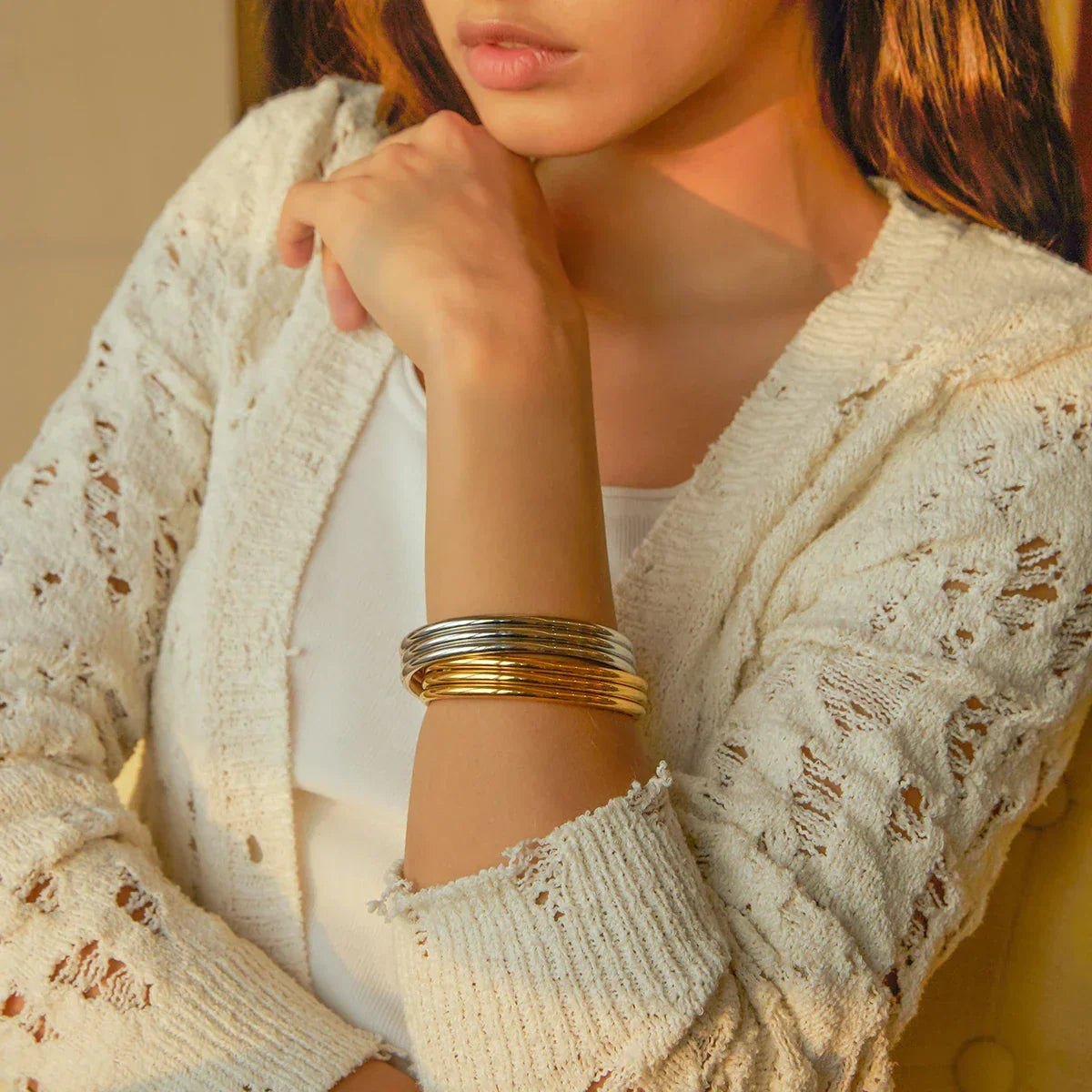 Bracelet jonc triple nervuré 18k