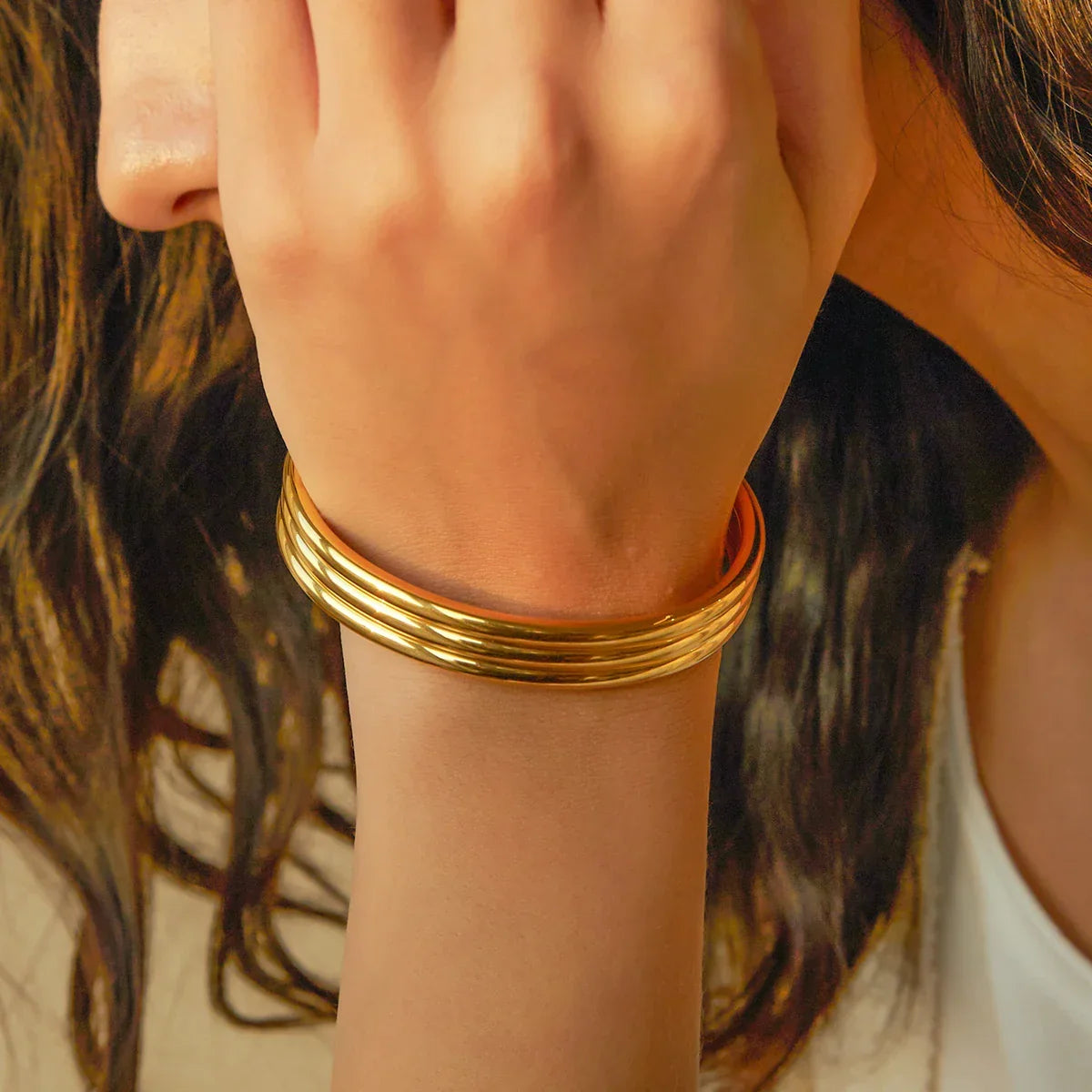 Bracelet jonc triple nervuré 18k