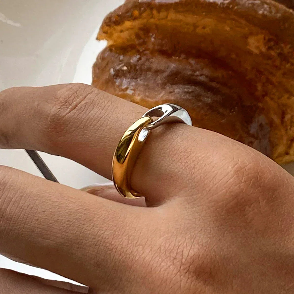 Bague maillons bicolore