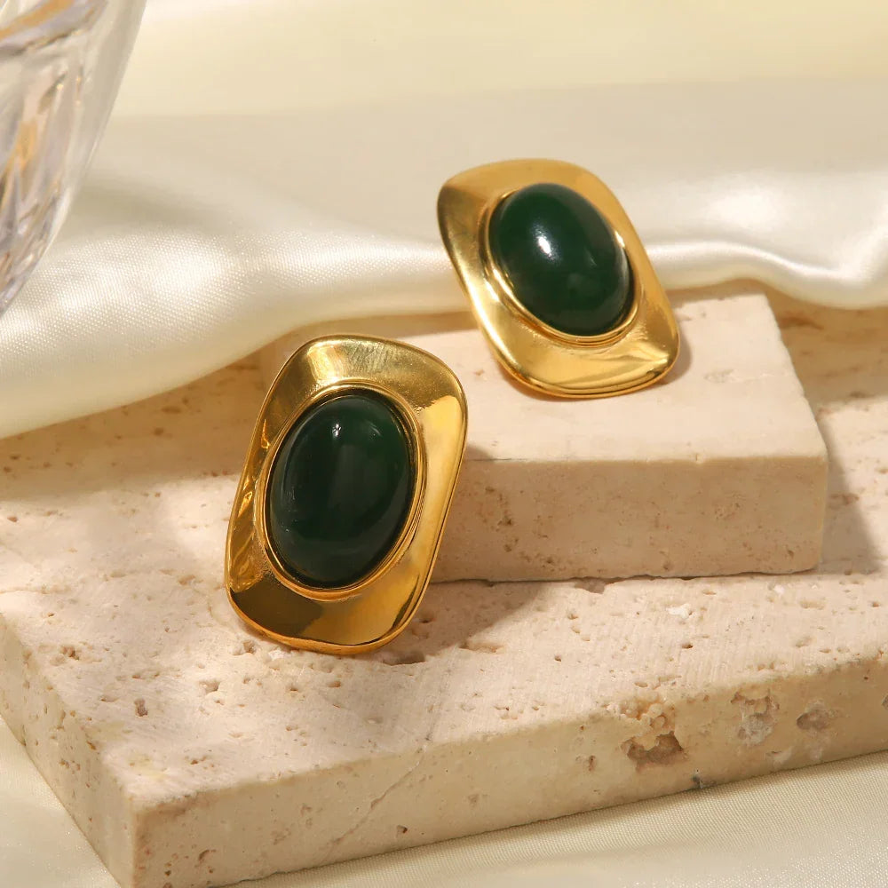 Boucles d'oreilles rectangle opale verte 18k