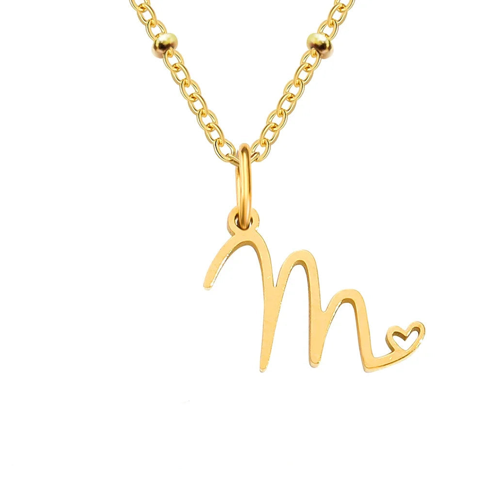 Collier initiale cœur et chaîne satellite