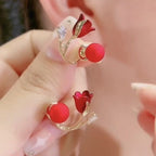 Boucles d'oreilles fleur rouge style coréen en zircon
