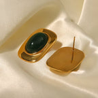 Boucles d'oreilles rectangle opale verte 18k