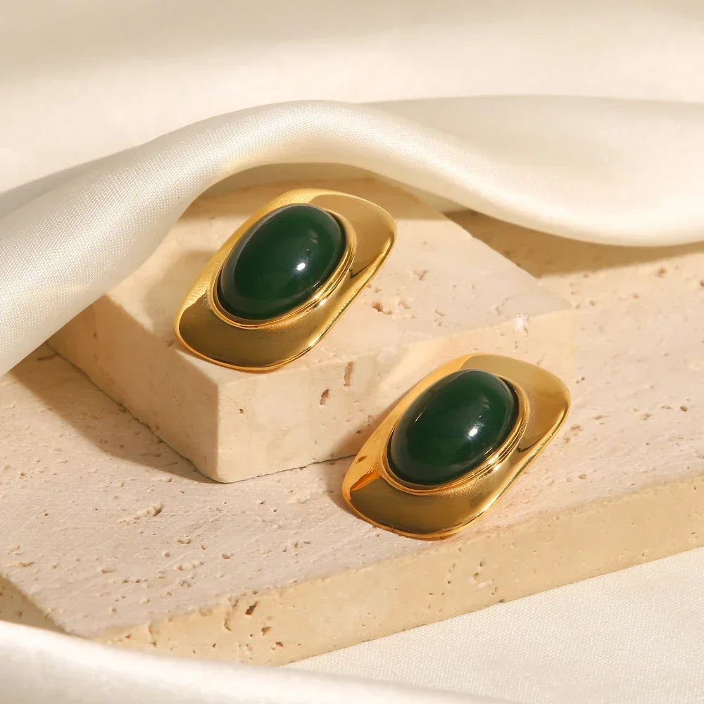 Boucles d'oreilles rectangle opale verte 18k