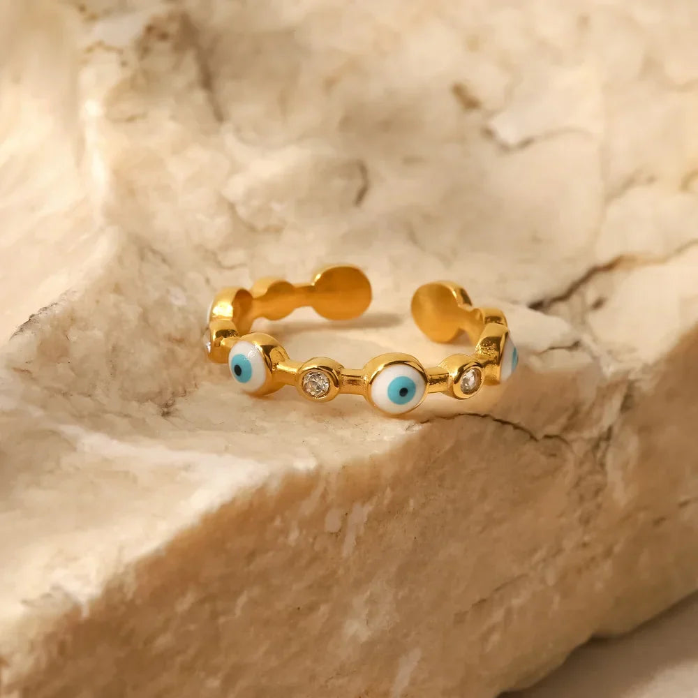Bague fine ajustable œil porte-bonheur avec diamants