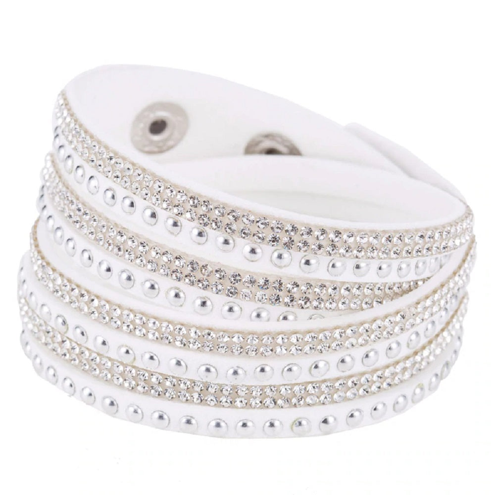 Bracelet manchette unisexe en cuir à strass réglable