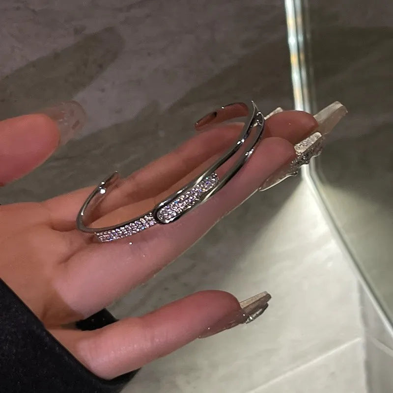 Bracelet ouvert en argent sterling 925 avec zircone