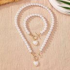 Parure 2 pièces collier et bracelet perles cœur
