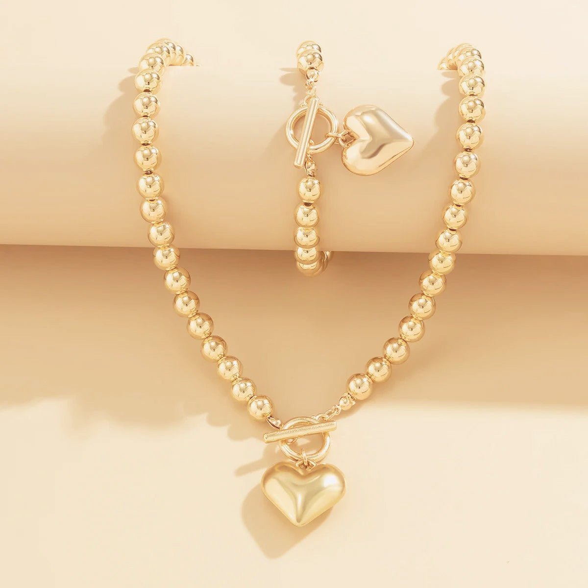 Parure 2 pièces collier et bracelet perles cœur