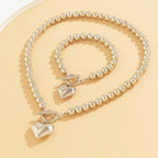 Parure 2 pièces collier et bracelet perles cœur
