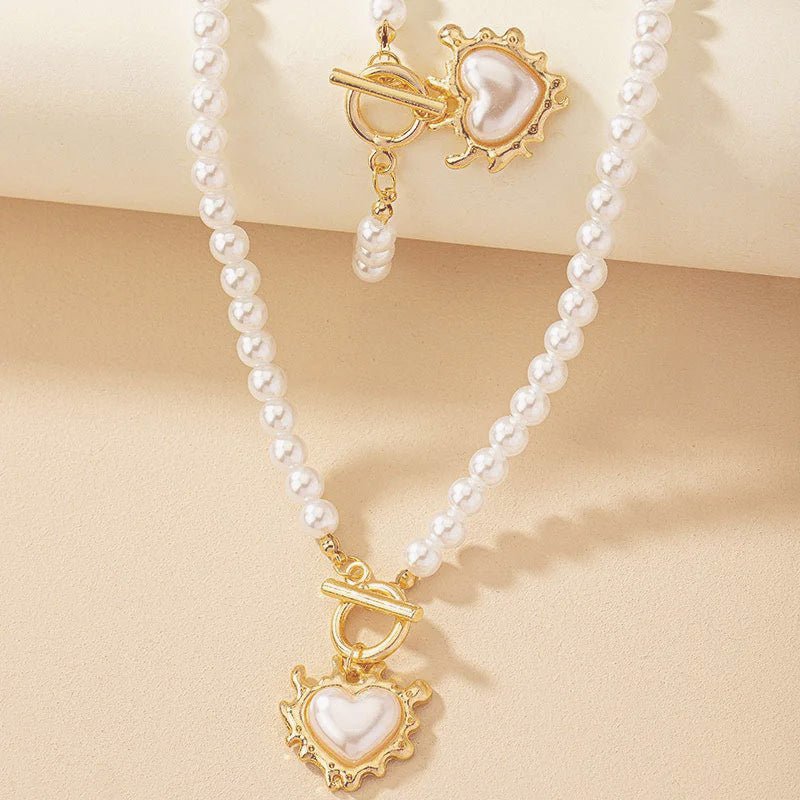 Parure 2 pièces collier et bracelet perles cœur