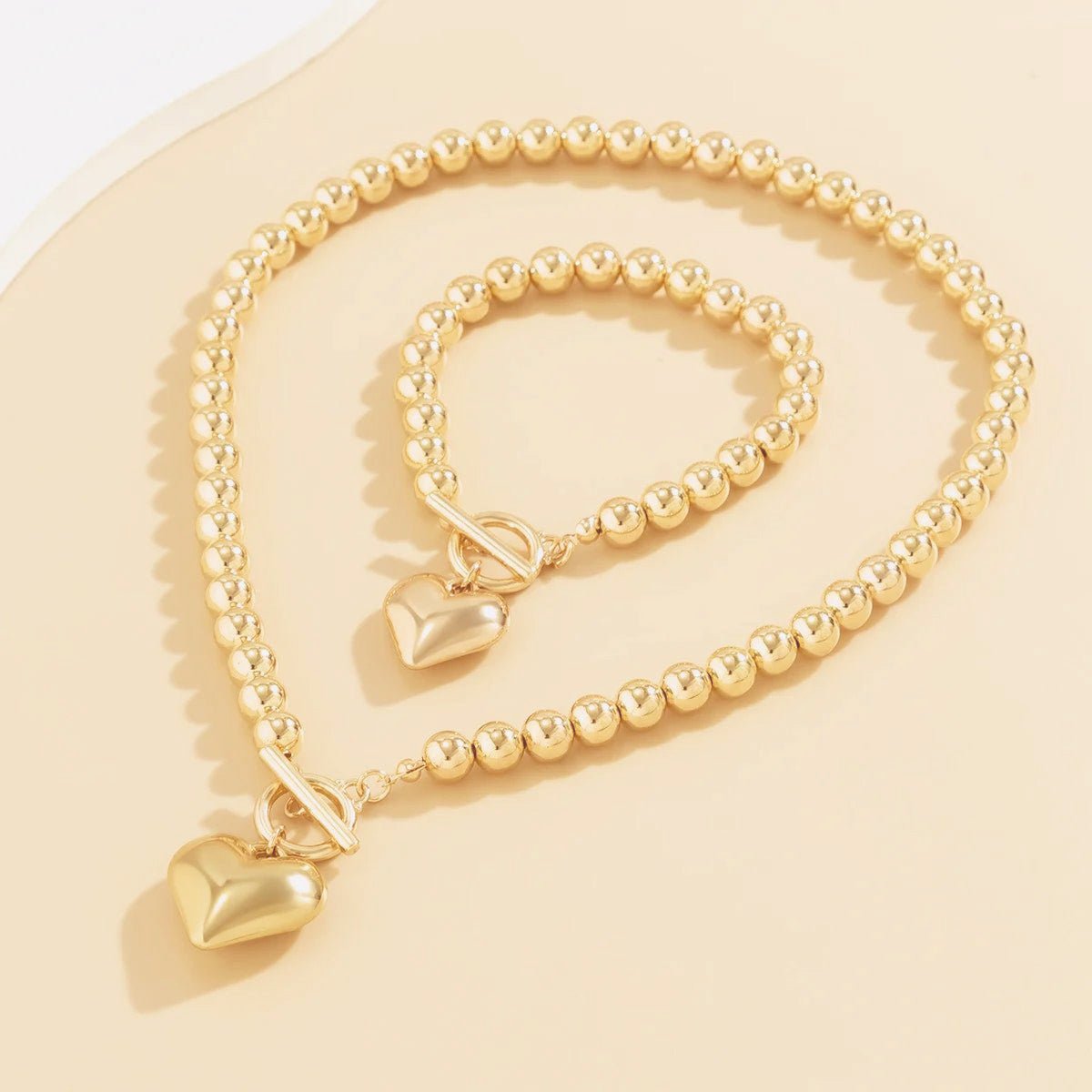 Parure 2 pièces collier et bracelet perles cœur
