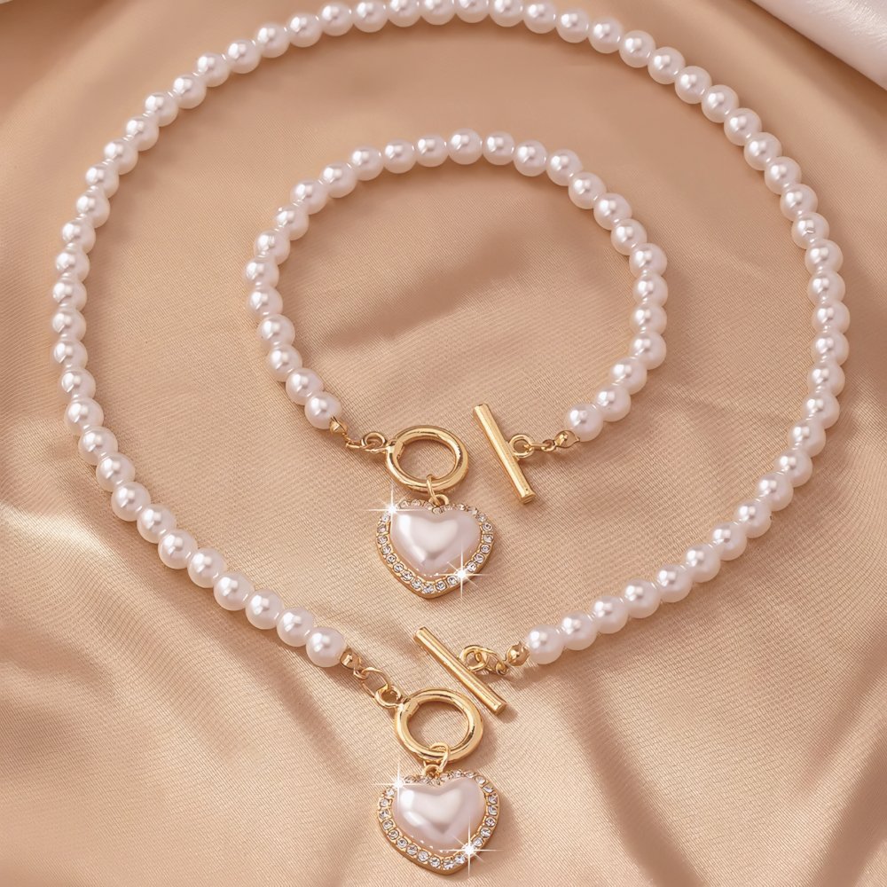 Parure 2 pièces collier et bracelet perles cœur