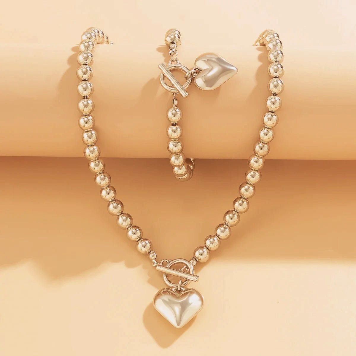 Parure 2 pièces collier et bracelet perles cœur