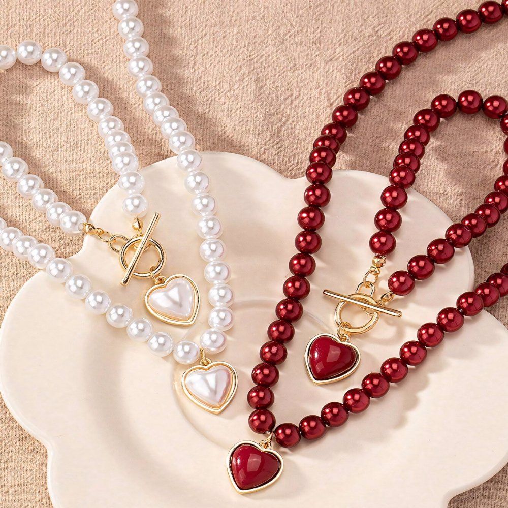 Parure 2 pièces collier et bracelet perles cœur