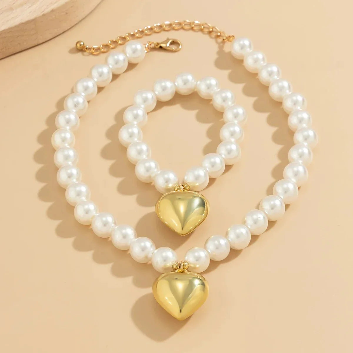 Ensemble collier et bracelet avec pendentif cœur
