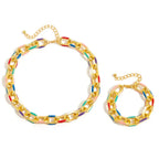 Ensemble collier et bracelet à chaîne colorée