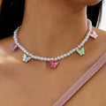 Collier Ras-de-cou Papillon Coloré Délicat