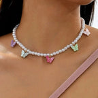 Collier Ras-de-cou Papillon Coloré Délicat
