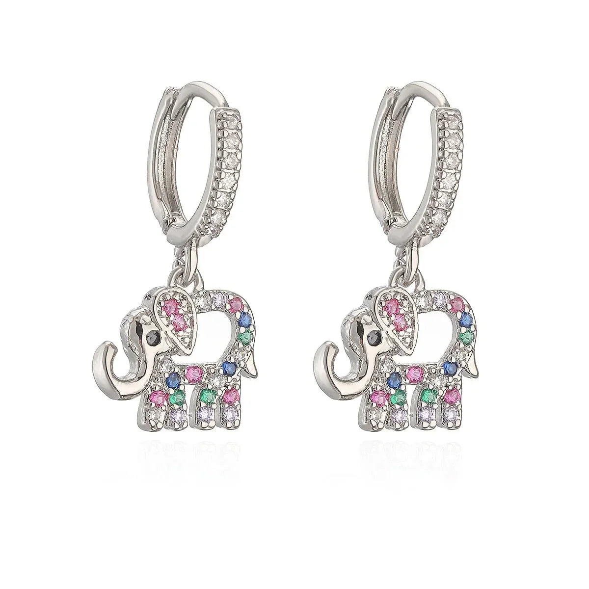 Boucles d'oreilles Éléphant Diamantées Colorées Délicates