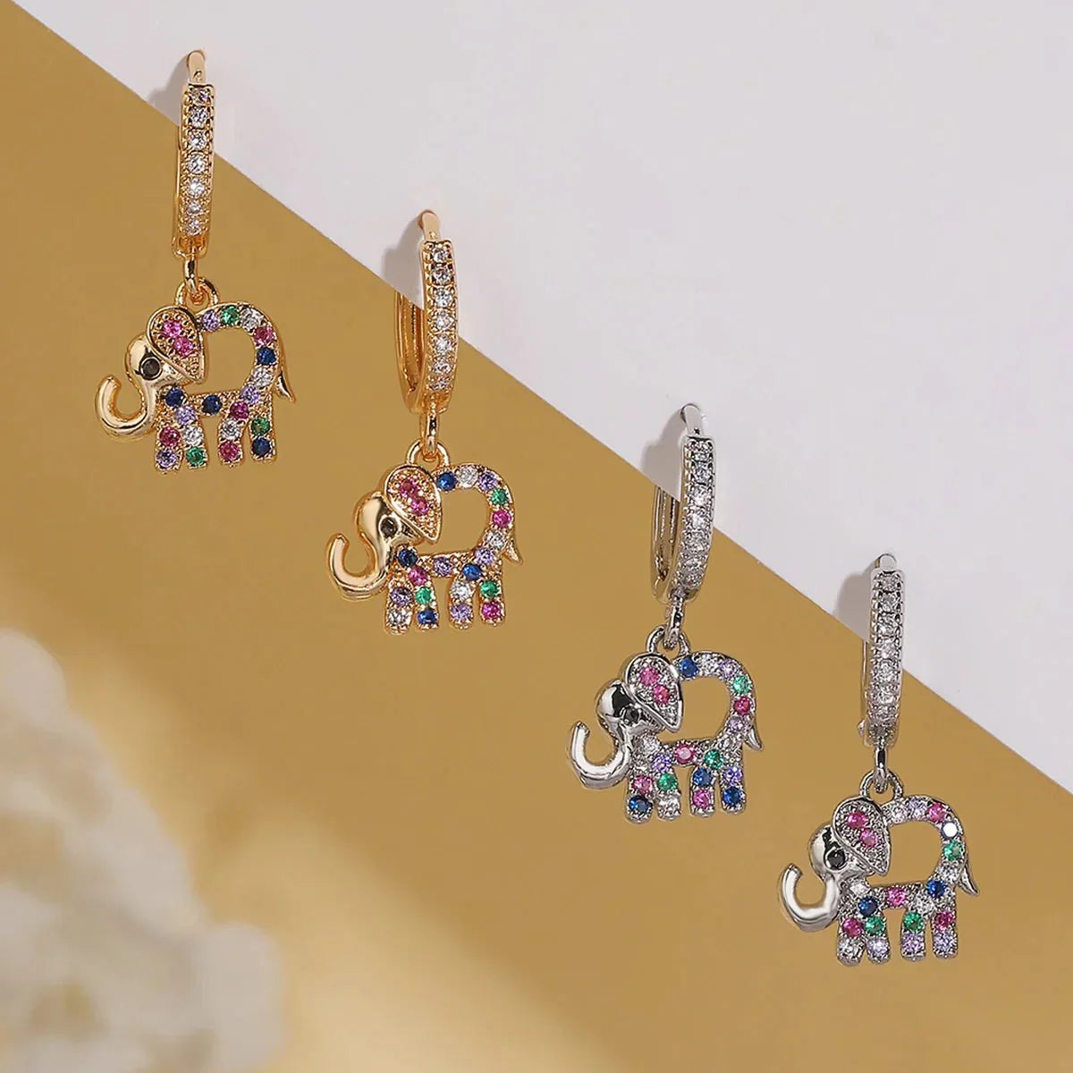 Boucles d'oreilles Éléphant Diamantées Colorées Délicates