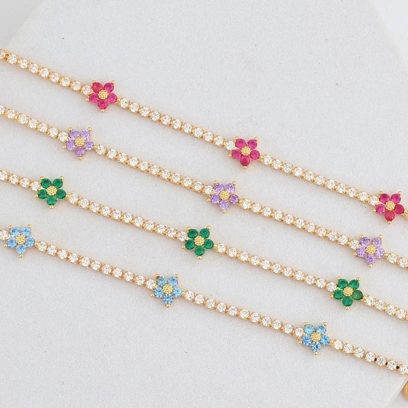 Bracelet et Boucles d'oreilles Floraux Diamantés Délicats