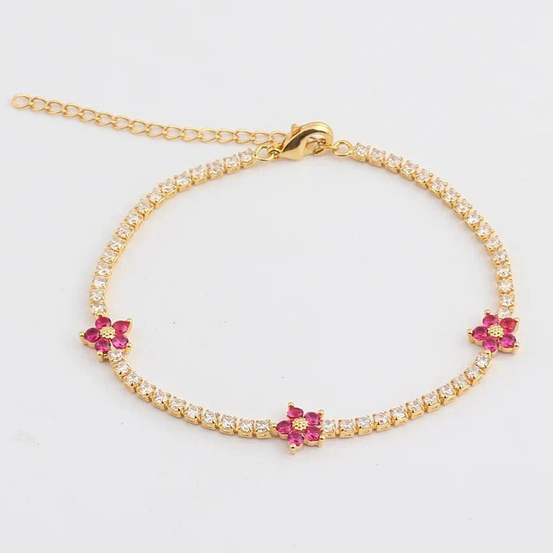 Bracelet et Boucles d'oreilles Floraux Diamantés Délicats