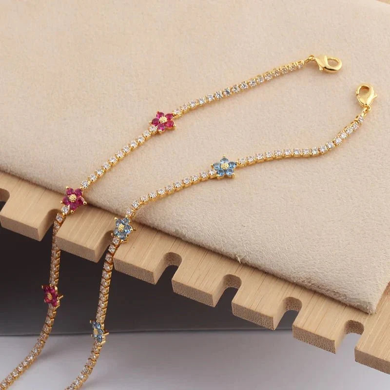Bracelet et Boucles d'oreilles Floraux Diamantés Délicats