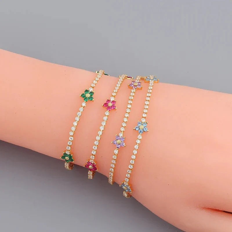 Bracelet et Boucles d'oreilles Floraux Diamantés Délicats
