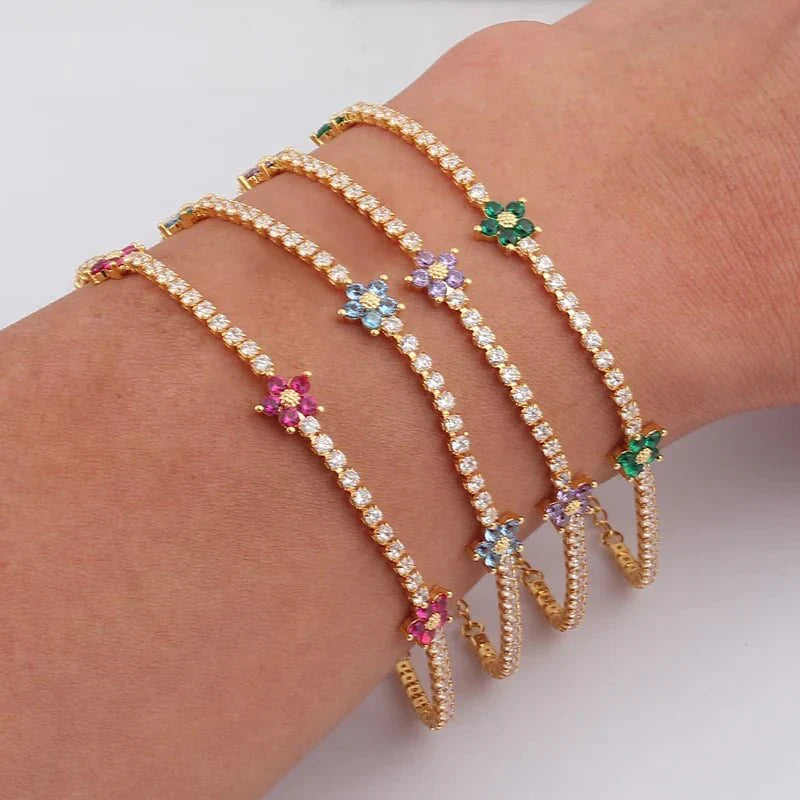 Bracelet et Boucles d'oreilles Floraux Diamantés Délicats