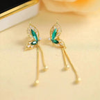 Boucles d'oreilles Pendantes Papillon Émeraude Délicates