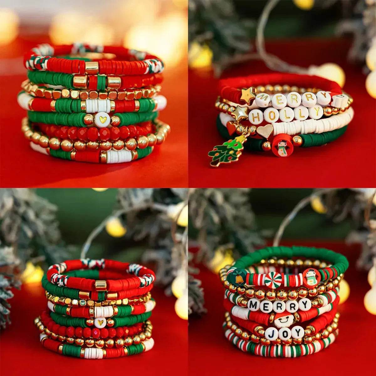 Ensemble de bracelets de Noël en pâte polymère