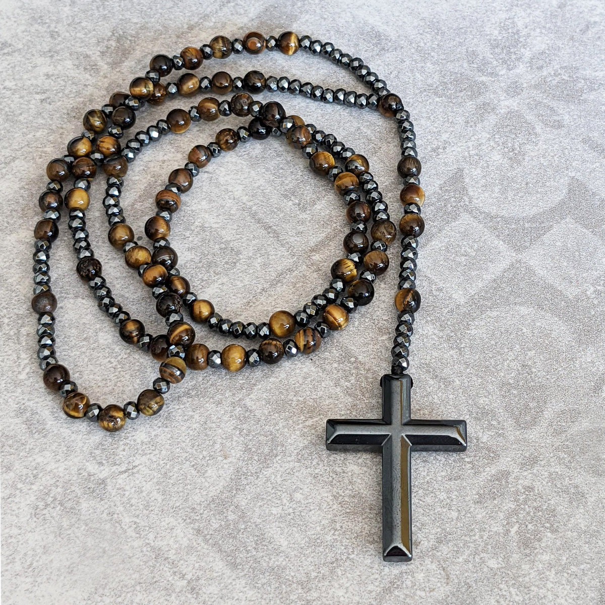 Collier spirituel Orion avec œil de tigre et lapis-lazuli