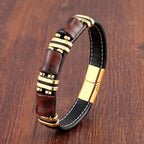 Bracelet homme en cuir et perles œil de tigre