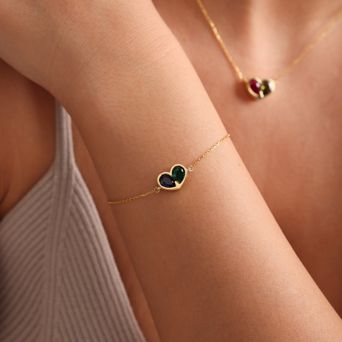 Ensemble collier et bracelet cœur Forever Linked
