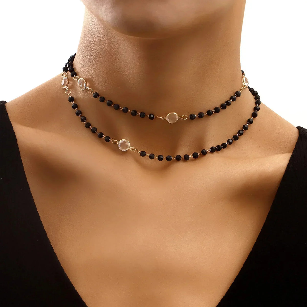 Collier à couches en cristal noir