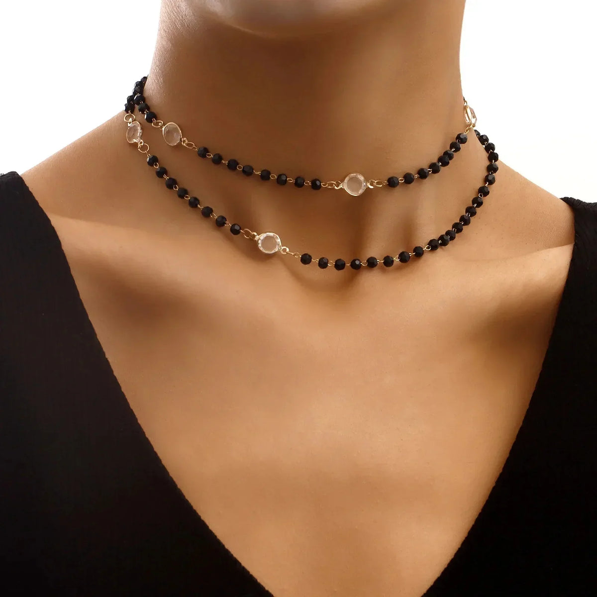 Collier à couches en cristal noir