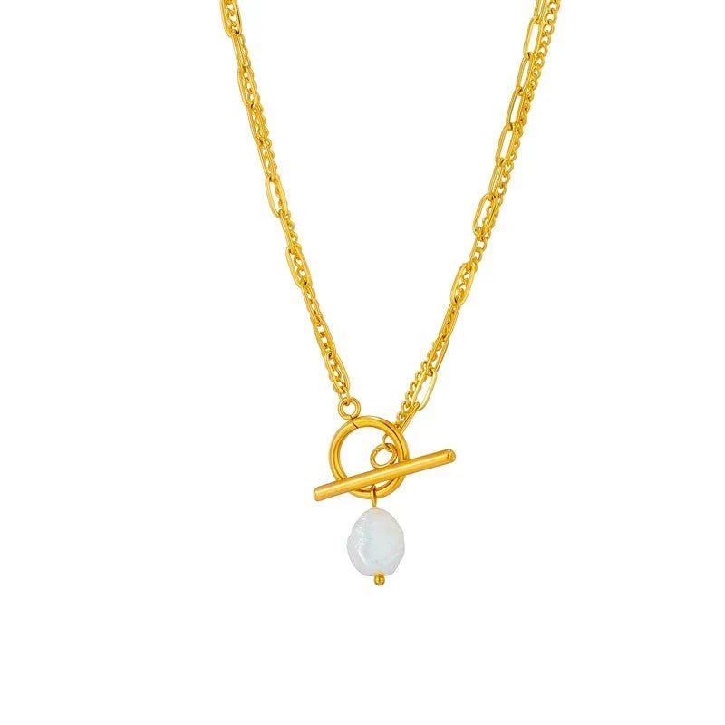 Collier superposé avec fermoir cercle et perle