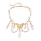 Collier ras-du-cou multicouche papillon et cœur