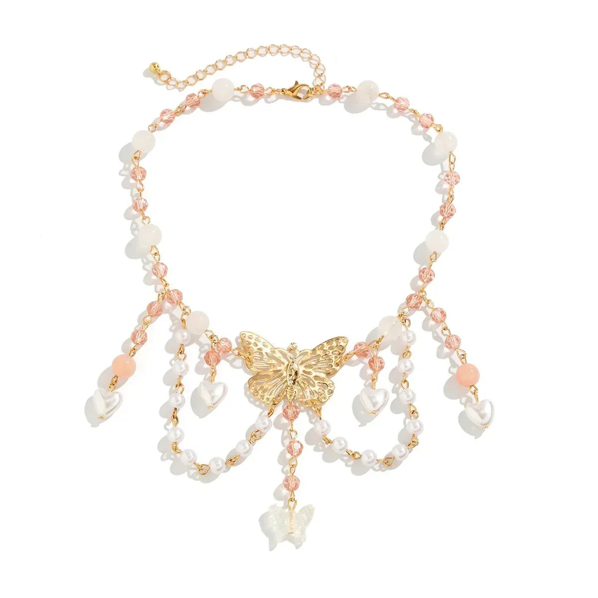Collier ras-du-cou multicouche papillon et cœur
