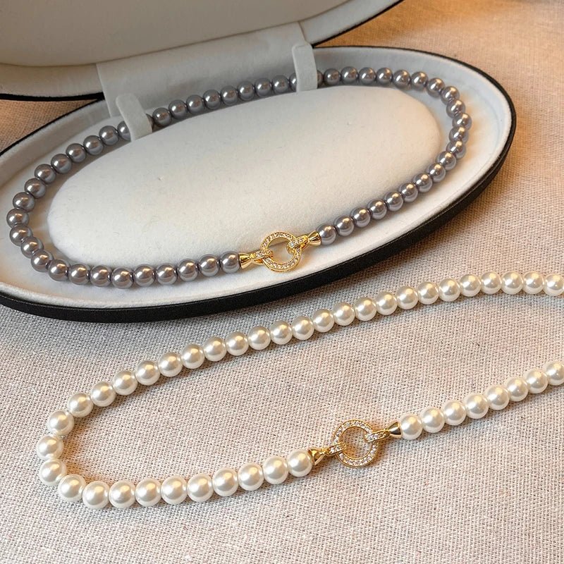 Parure bracelet et collier pendentif cercle perle et diamant