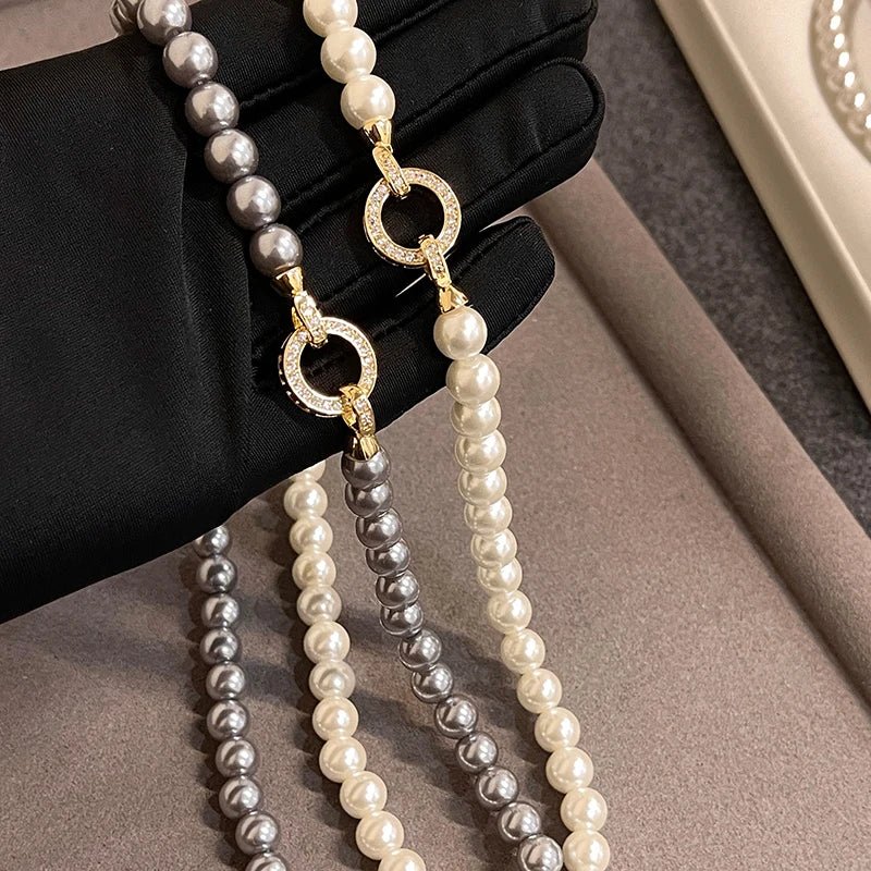 Parure bracelet et collier pendentif cercle perle et diamant