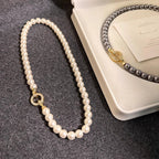 Parure bracelet et collier pendentif cercle perle et diamant