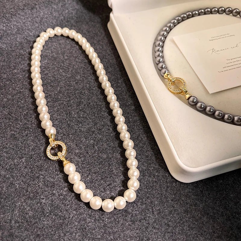 Parure bracelet et collier pendentif cercle perle et diamant