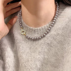 Parure bracelet et collier pendentif cercle perle et diamant