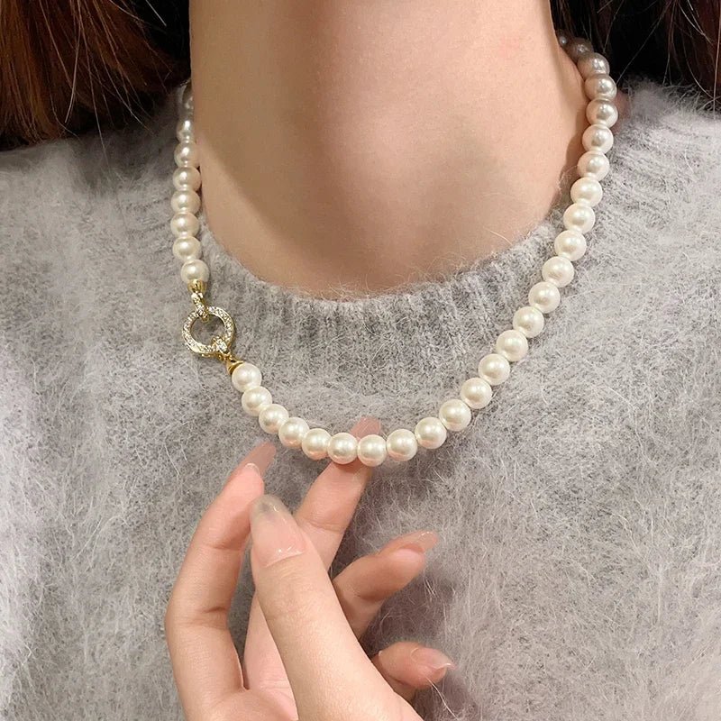Parure bracelet et collier pendentif cercle perle et diamant