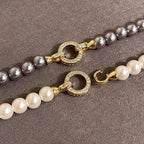 Parure bracelet et collier pendentif cercle perle et diamant