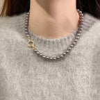 Parure bracelet et collier pendentif cercle perle et diamant